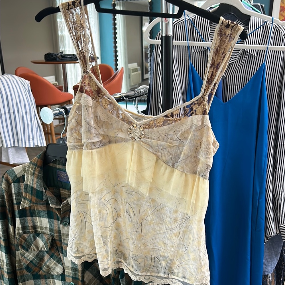 Free People Cream Lace-Trim Camisole
